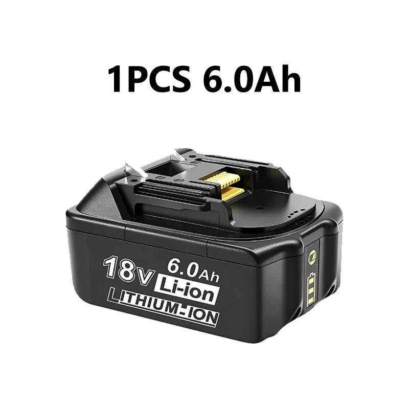 18V 6.0Ah Rechargeable Lithium-Ion Battery (18650 Cell) + 3A Charger, Suitable for Makita Power Tool BL1860 BL1830 LXT400 BL1850 Oasis Select 1 PCS 6.0Ah