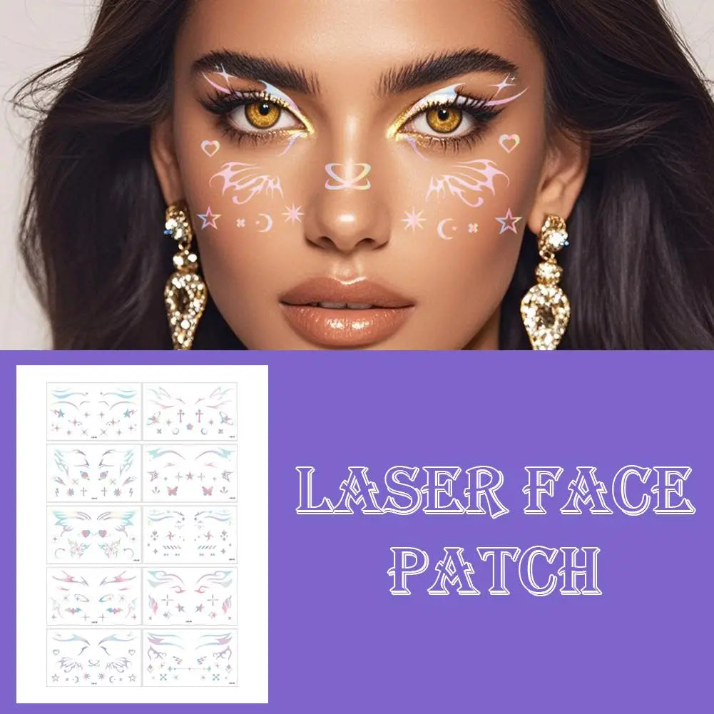 Laser Face Stickers Tattoo Waterproof Temporary Tattoo Eye Decal Glitter Makeup Sticker For Women Party Dance Music Festiva L6E3 Oasis Select