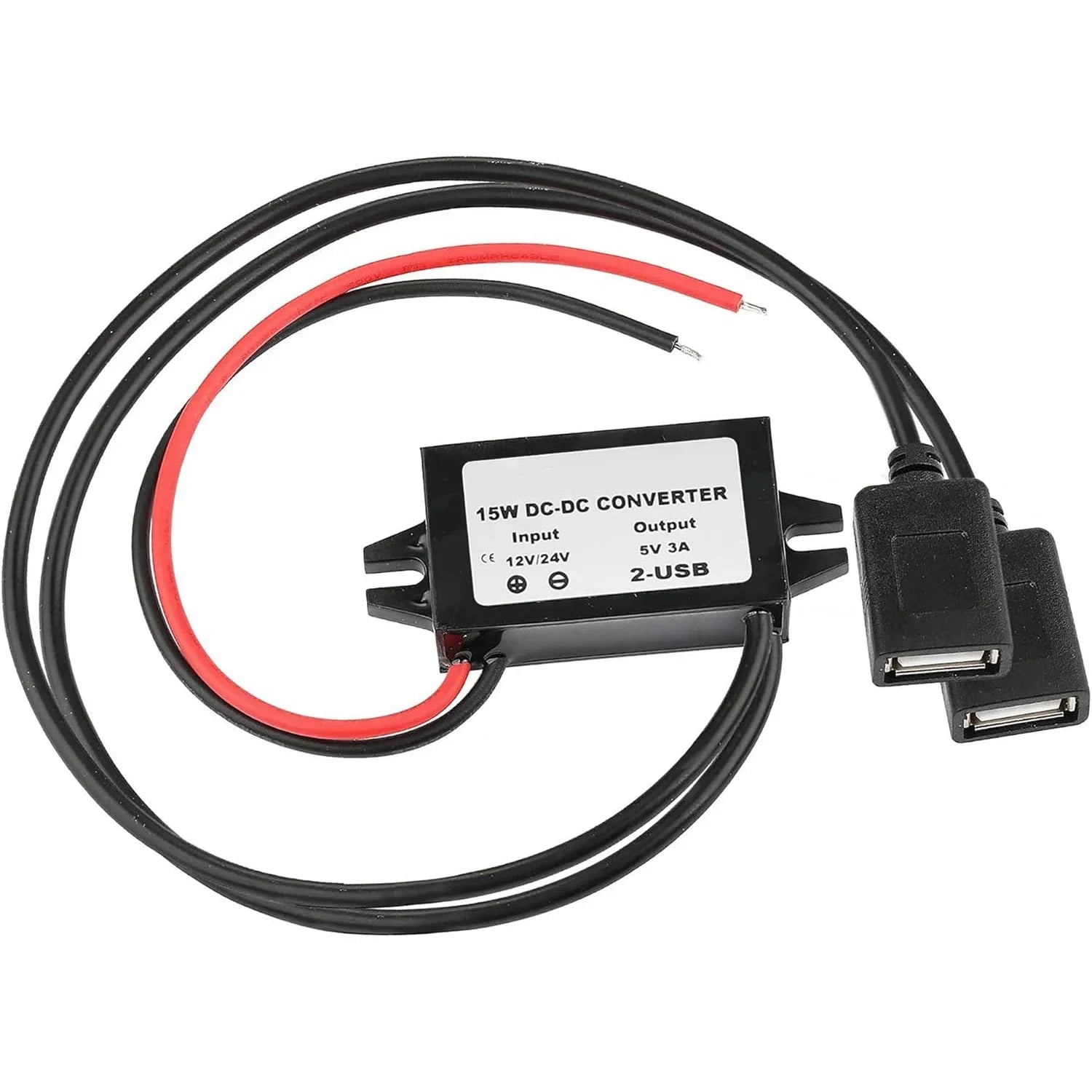 12V/24V to 5V 3A Power Adapter Converter DC-DC Step Down Module USB-A Female/Type C/dual USB/open Wire Connector Waterproof CE Oasis Select Dual square USB 12V24V 5V 3A