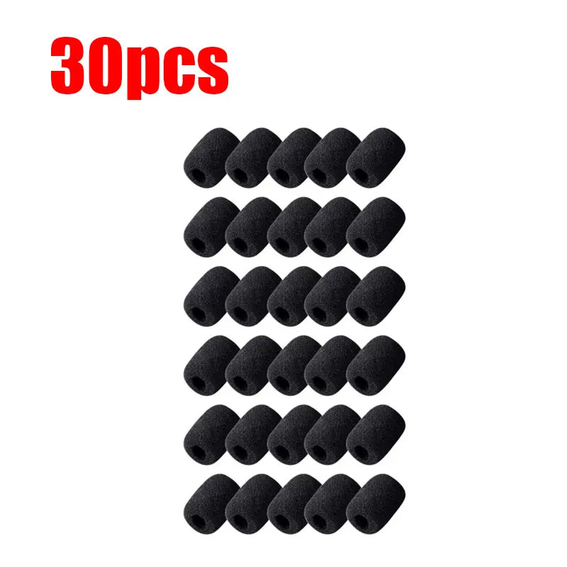 10/30/60PCS Universal Black Mini Mic Cover Foam Headset Microphone Windscreen Sponge Replacement Small Lapel Protection Sleeve Oasis Select 30pcs