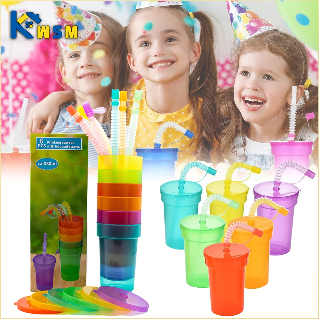 Colorful Expandable Plastic Straw Cup with Leak Proof Lid Siphon Mug for Summer Outdoor Travel Home Juice Milk Water DrinkingUse Oasis Select