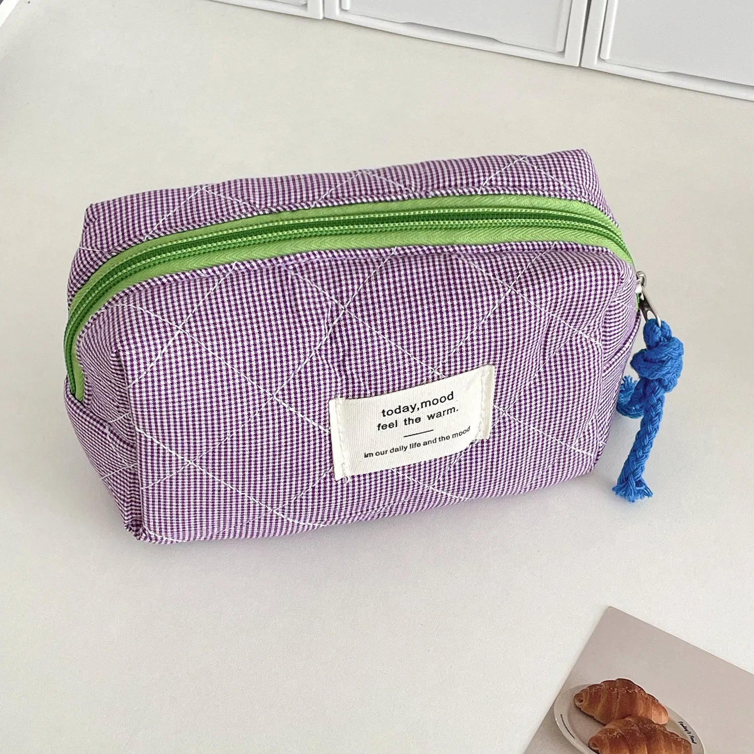 Vintage Plaid Octagon Bag, Japanese Style Makeup Pouch, Cute Cosmetic Bag for Women, Portable Travel Organizer Oasis Select PURPLE