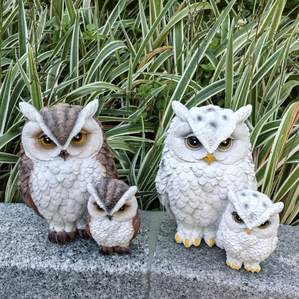 Resin Owl Statue – Lifelike Mother & Baby Garden Figurine