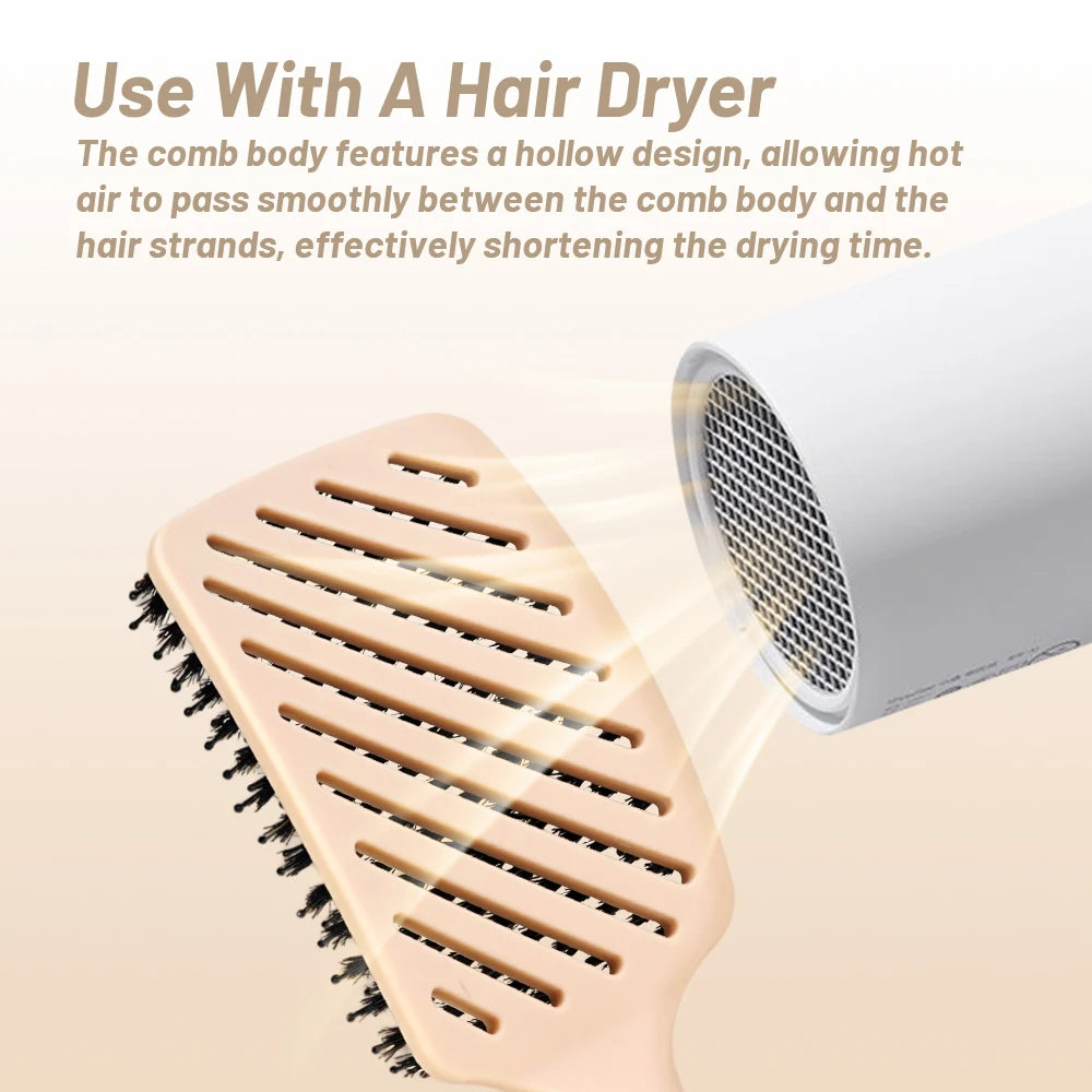 Hog Bristle Hollow-Out Anti-Static Comb Suitable For Both Dry And Wet Hair, Styling Tool With Combing And Massage Functions Oasis Select