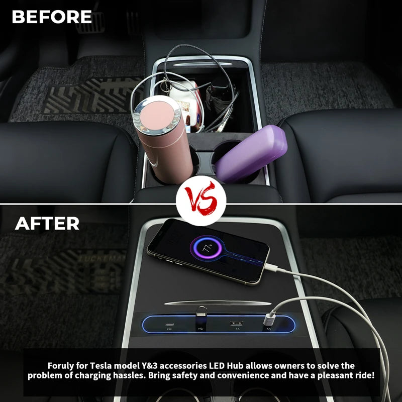 For Tesla Model 3 Y 2021 2022 27W Quick Charger USB Shunt Hub Intelligent Docking Station Car Adapter Powered Splitter Extension Oasis Select