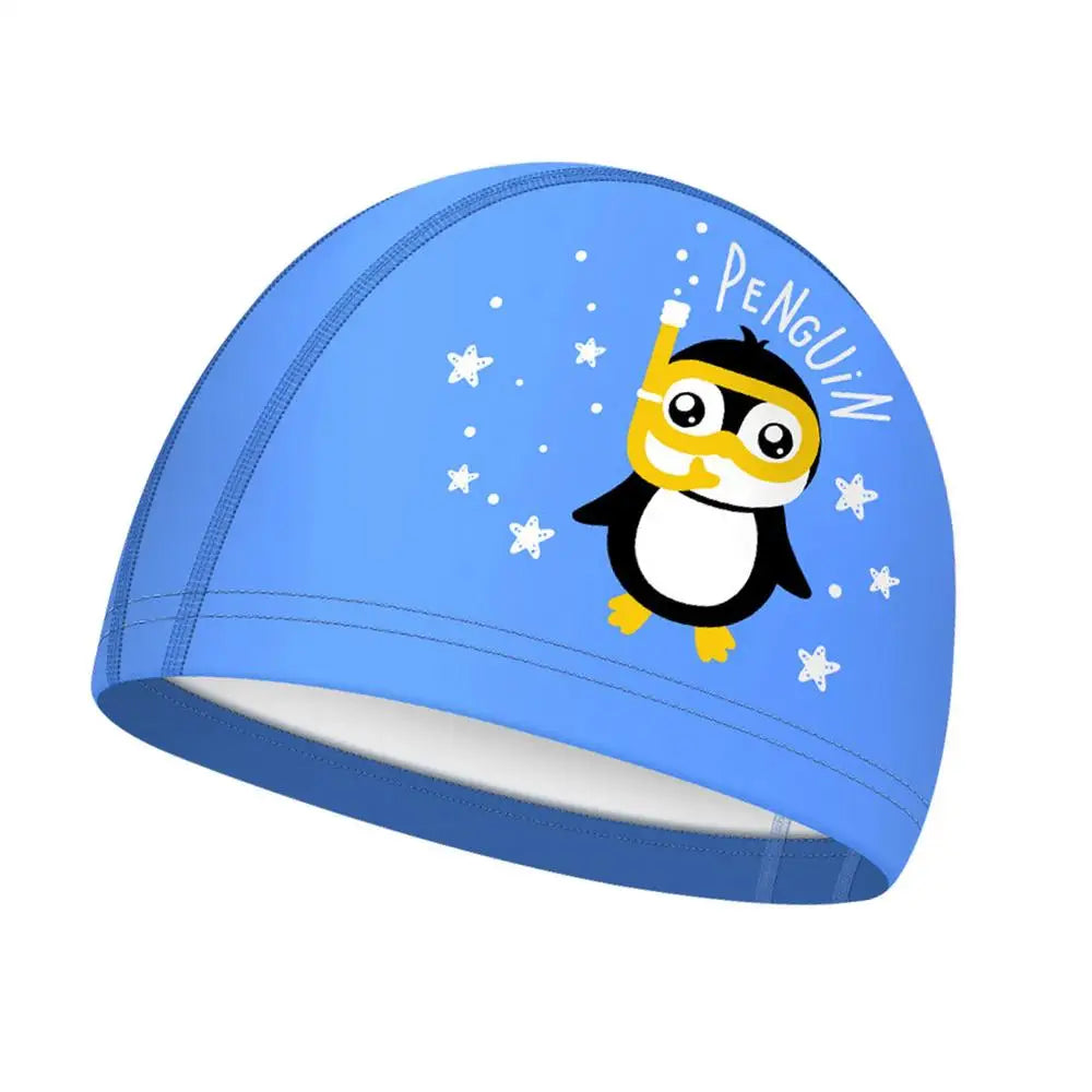 Kids Swimming Caps Cute Cartoon Elastic Silicone Boys and Girls Swimming Gear Long Hair Waterproof Ear sProtection Swim Caps Oasis Select blue children