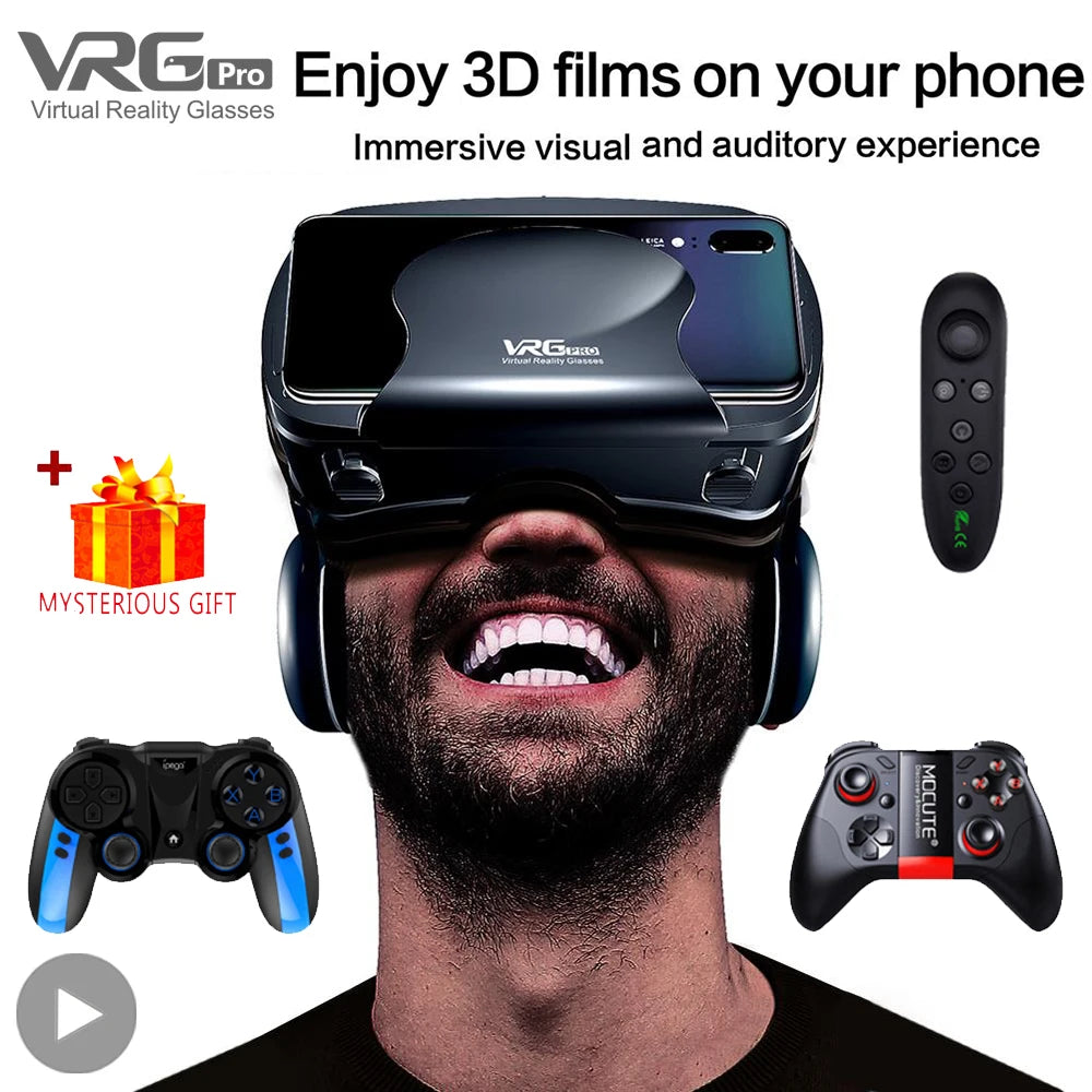 VRG Pro 3D VR Headset | 120° FOV, Blue Light Lenses, 5–7" Phones