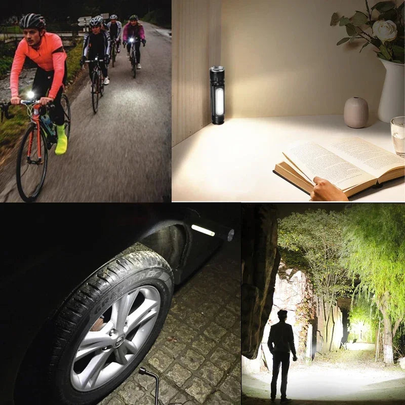 USB Rechargeable Flashlights with COB Side Light High Power LED Flashlight Outdoor Emergency Light Torch with Built-in Battery Oasis Select