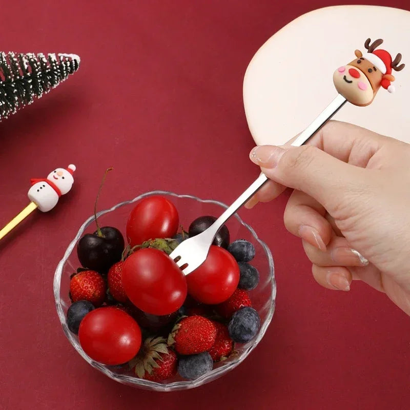 4/6PCS Coffee Spoons and Forks Set Creative Stainless Steel Fruit Fork Coffee Spoon Christmas Gifts for Kids Red/Green Gift Box Oasis Select