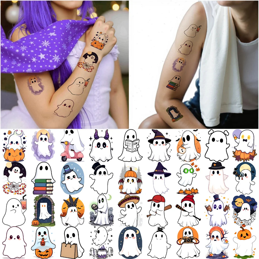 63-Pack Halloween Temporary Tattoos – Waterproof Ghost Stickers