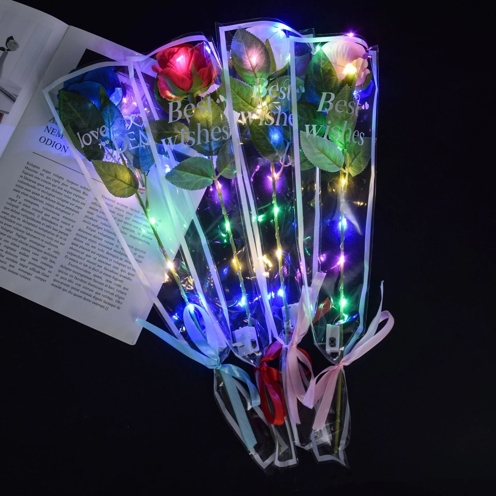 1pcs Led Light Up Glowing Roses Red Flower Bouquet Led Flash Handheld Valentine's Day Glow Party Wedding Decoration Oasis Select