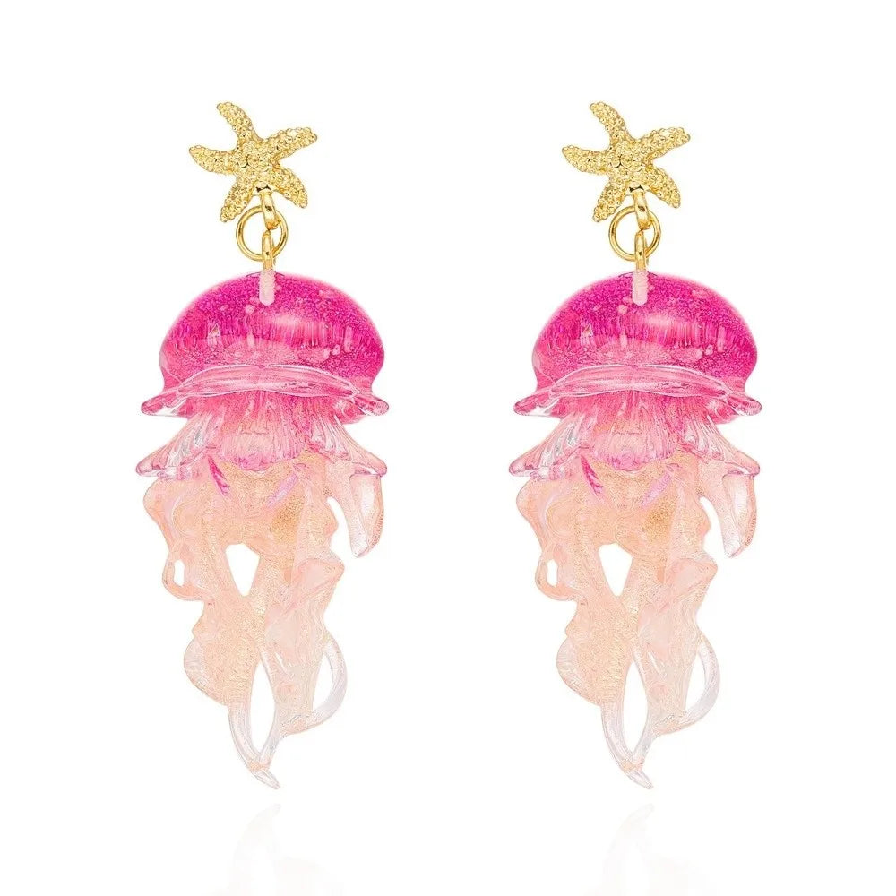 1 Pair Graduated Colors Jellyfish Pendant Earrings Acrylic Creative Pendant Earrings Fashion Unique Animal Earrings Summer Party Oasis Select