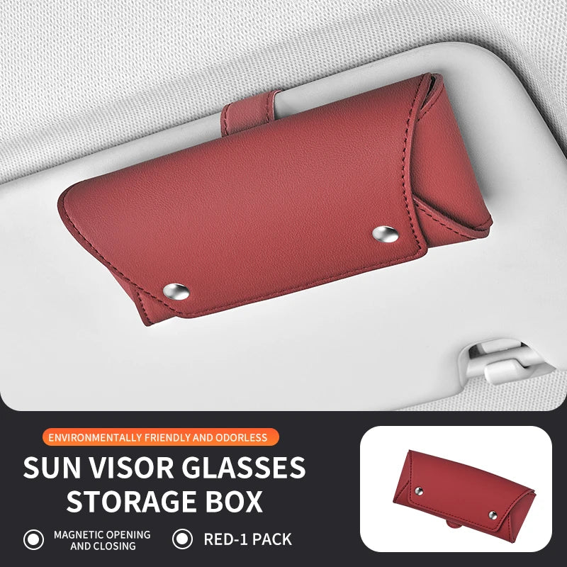 Car Sun Visor Magnetic Glasses Case | Faux Leather Organizer