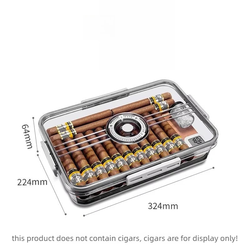 Cigar Box with Alcohol Nourishing Transparent Built-in Hygrometer Sealed Cigar Moisturizing Box Large-capacity Storage Oasis Select small