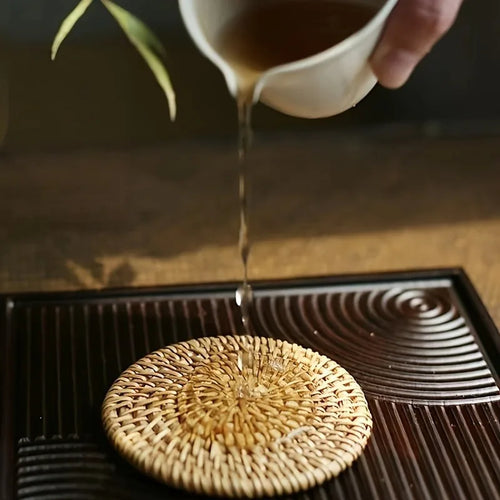 1/6pcs Handcrafted Rattan Coaster - Autumn Vine Design, Heat-Resistant Pot Mat for Kitchen & Dining, Wooden Tea Accessory Oasis Select