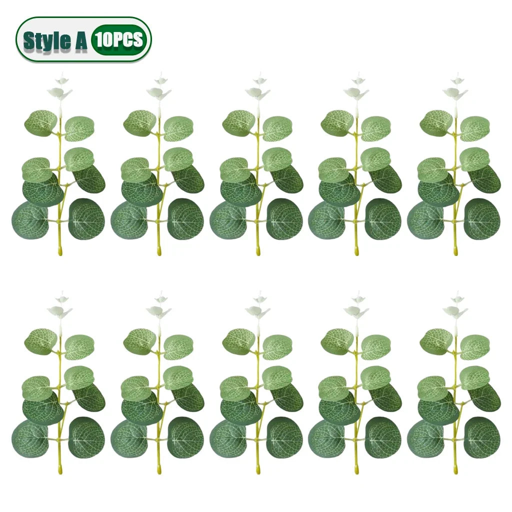 10-100PCS 3 Kinds Eucalyptus Leaves Artificial Silver Dollar Leaves Picks Dried Eucalyptus Home Decoration Party Decoration Oasis Select Style A-10PCS