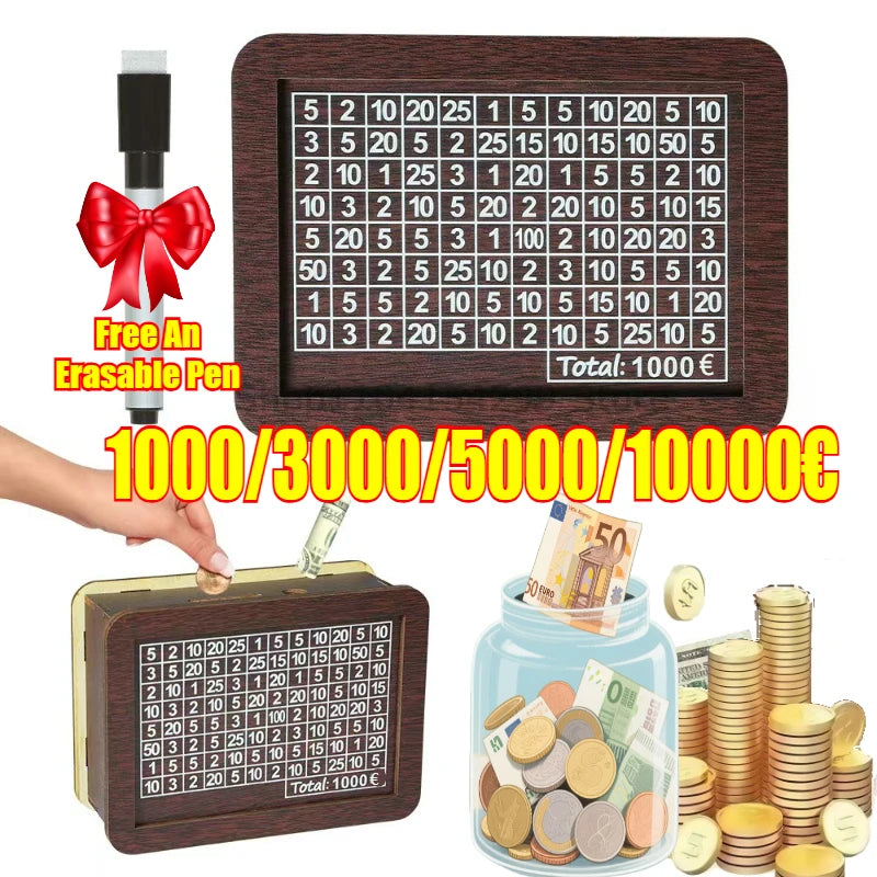 Handmade Natural Wooden Piggy Bank Decorative Disposable Saveing Money Box with Money Goals Counter Piggy Bank for Kids Adults Oasis Select