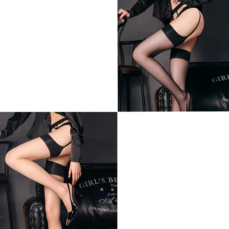 1/2pcs Black/Red/Nude Thigh-high Nylon Stockings Sexy Lingerie Garter Belt Long Stockings Ladies Ultra-thin Transparent Tights Oasis Select Nude-Black One Size