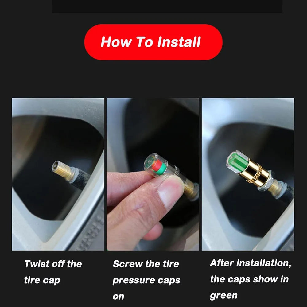 4Pcs 2.2Bar 32-to-35 PSI Car Tire Pressure Monitor Valve Stem Caps 2.4Bar 36PSI Sensor Indicator Easy to Read 3 Color Eye Alert Oasis Select