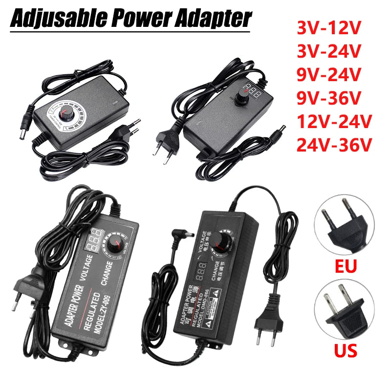 Power Supply Adjustable 3V 5V 9V 12V 24V 36V Power Supply Adapter Transformer AC 220V 110V TO DC 3V 12V 24V For LED Strip Light Oasis Select 24V-36V-2A Display US Plug