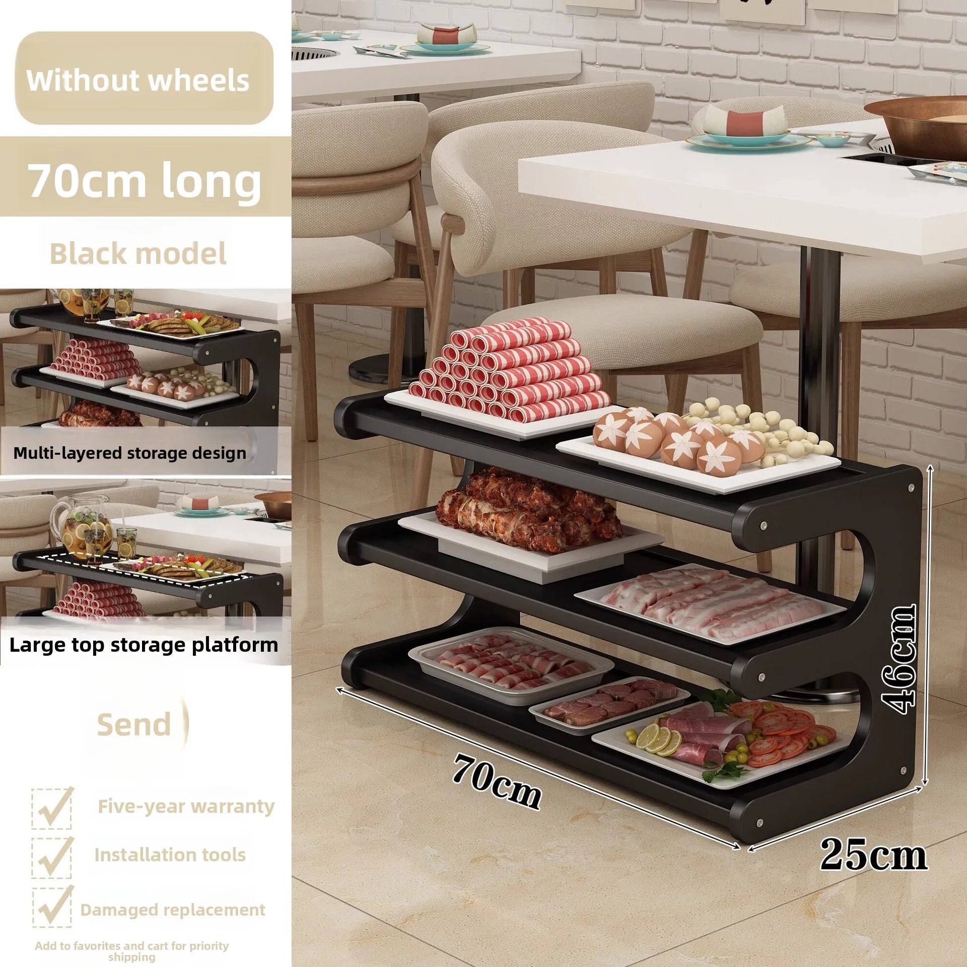 Household shelves Multifunctional kitchen preparation Multi-layer hot pot trolley Finishing shelves Storage racks Movable Oasis Select Wheelless 3 70 long