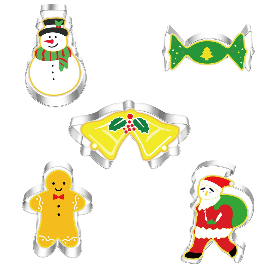 5Pcs Christmas Cookie Cutter Set Gingerbread Man Xmas Tree Biscuit Mold Stamp Christmas Party New Year Baking Accessories Oasis Select C