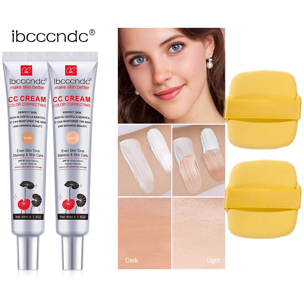 45ml Color Correcting CC Cream & Free Puff Centella Asiatica Repair BB Cream Concealer Whitening Liquid Foundation Cosmetics Oasis Select 2pcs Free Puff