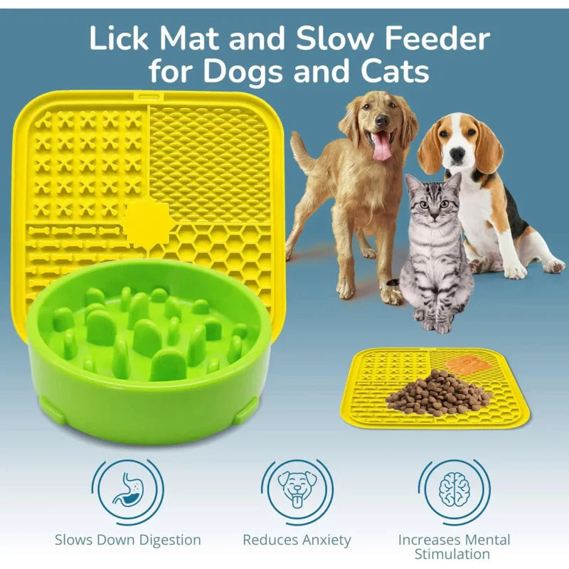 Slow Feeder and Lick Mat Bundle, Slow Feeder Dog Bowls BPA Free Food Safe Materials PVC Lead & Phthalate-Free Lick mat for Dogs Oasis Select