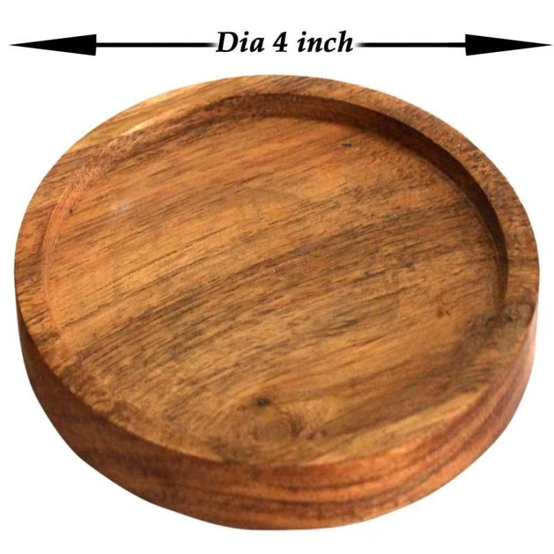 4Pcs/1set Japanese Style Bamboo Wood - Heat-Resistant Coasters - with 1 Iron Stand - Solid Wood Round Tea Cup Coasters Oasis Select