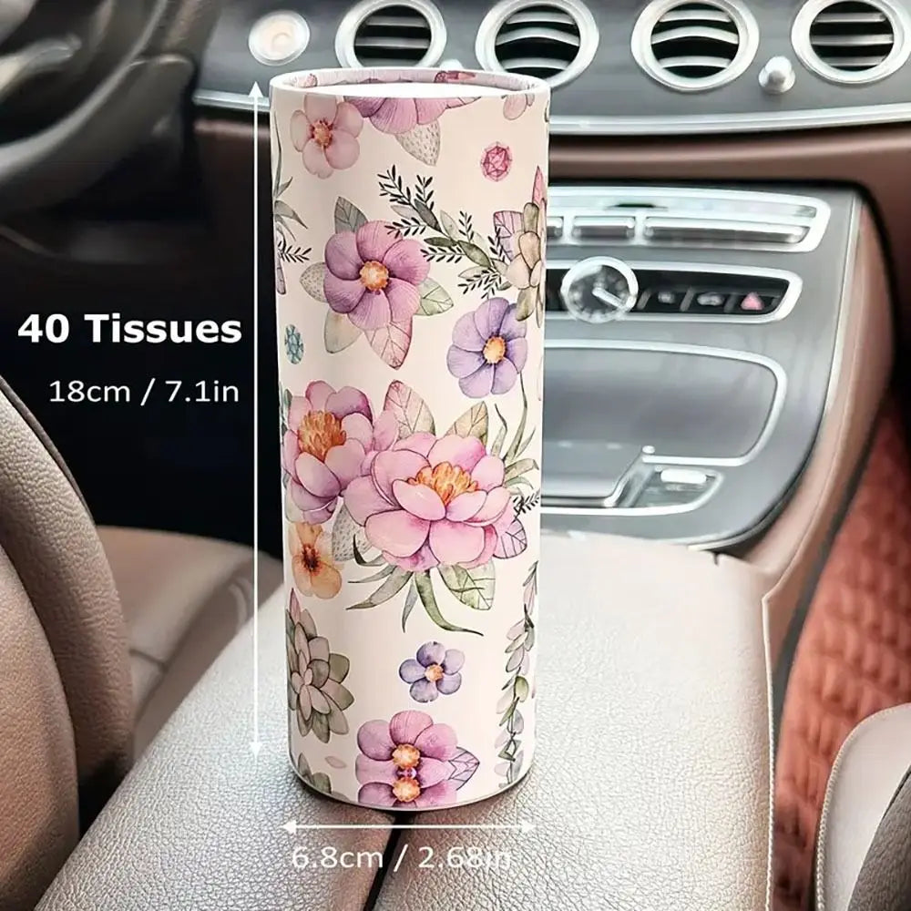 1Pcs Durable 3 Layers Car Home Tissues Holder with Flower Paper Facial Tissue Container Cylinder Box Car Interior Oasis Select