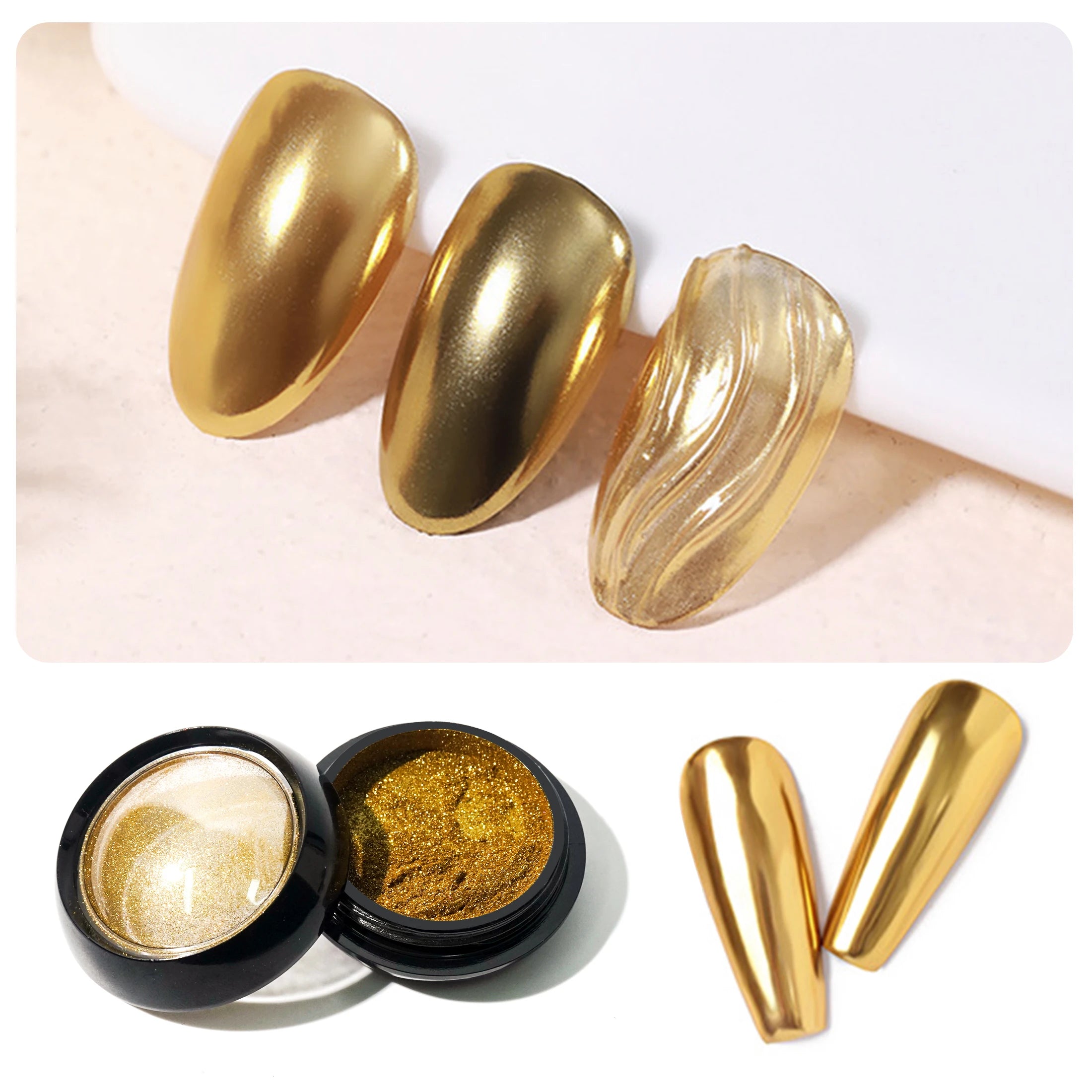 1pcs Nail Glitter Metallic Rubbing Dust Gel Polish Pigment Shinning Metal Manicure Decor Magic Mirror Powder Gold Silver Chrome Oasis Select golden