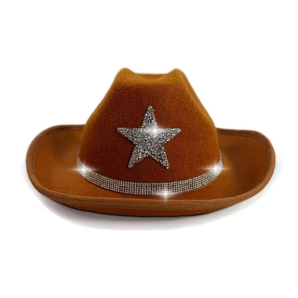 Pentagram Cowboy Hat Star Sequin Birthday Party Hats Cowgirl Hats Women Performance Hat For Adults Party Hats Cosplay Oasis Select Brown