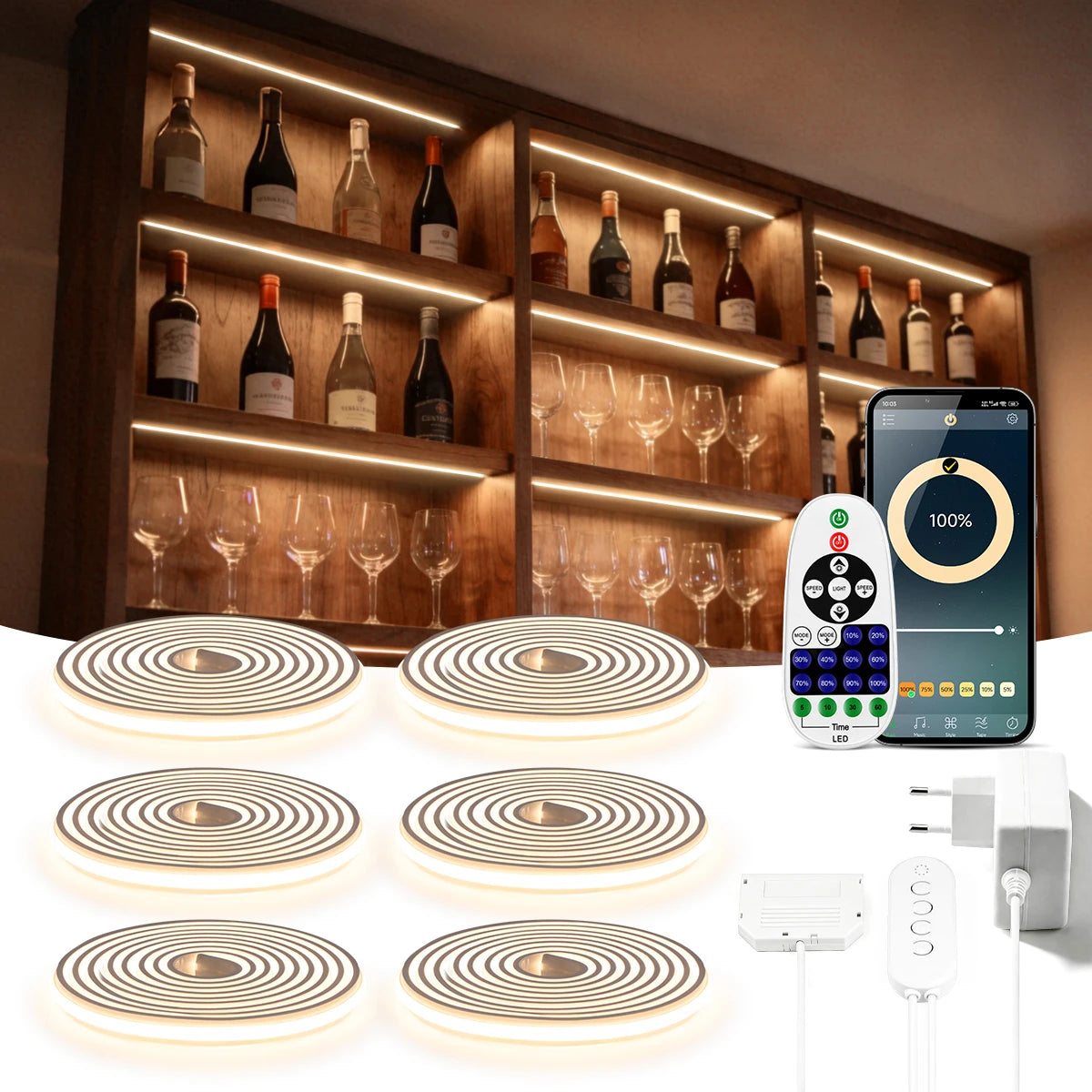 2/4/6PCS Bluetooth Dimmable 24V COB LED Neon Strip with RF Remote,Trick Light Support APP Control for iOS and Android Devices Oasis Select