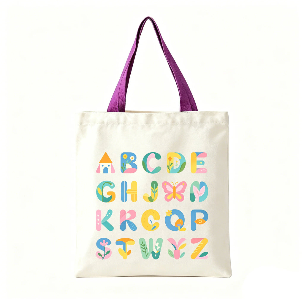 Colorful ABC Print Canvas Tote Bag Large Eco Reusable Shoulder Bag Student Teacher School Shopping Bag Oasis Select Purple 30 40cm