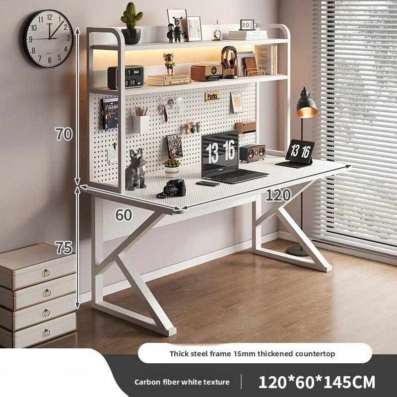 Multi-functional Computer desk Desktop with hole board Desk bookshelf Integrated table Bedroom Home office workbench Durable Oasis Select White B