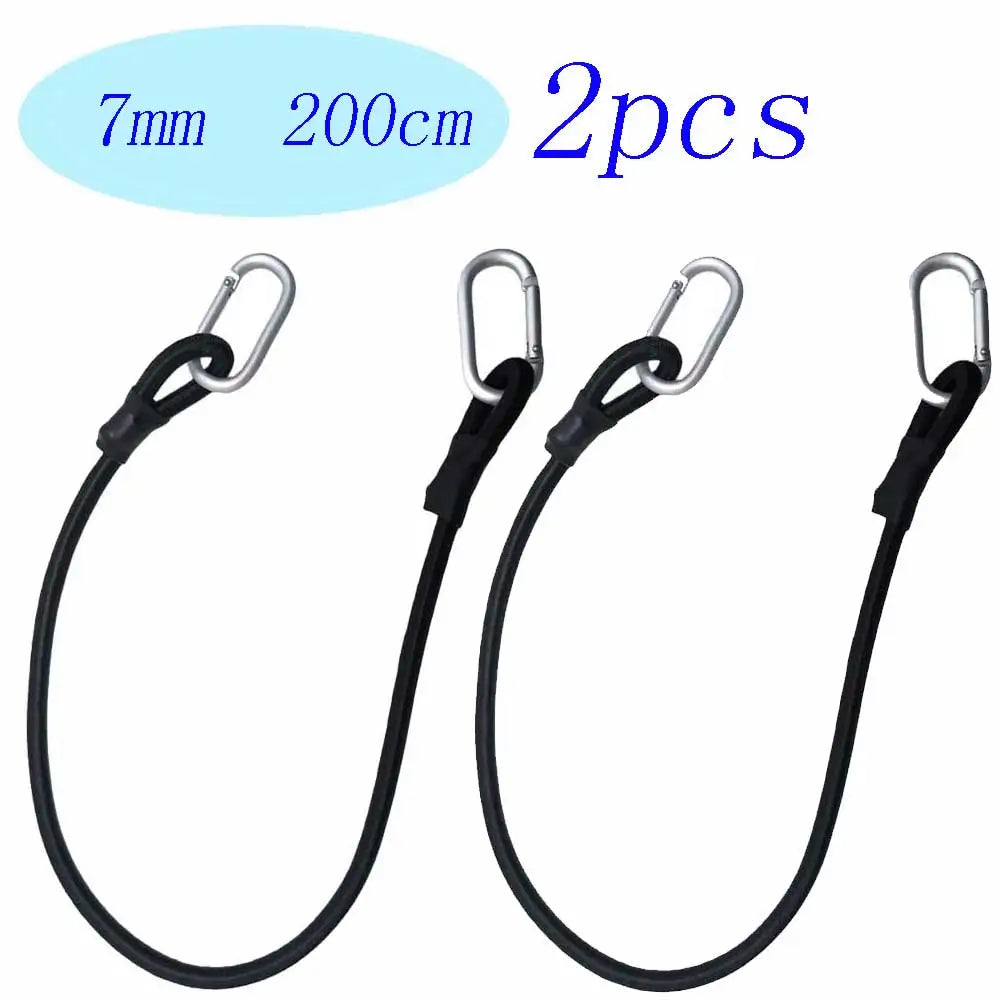 2pc Heavy Duty Bungee Shock Cord Tie Down Straps with Snap Hooks for Camping Tents Kayaks Boat Trailer Fishing Gear Organization Oasis Select 2pcs 7mm 200cm