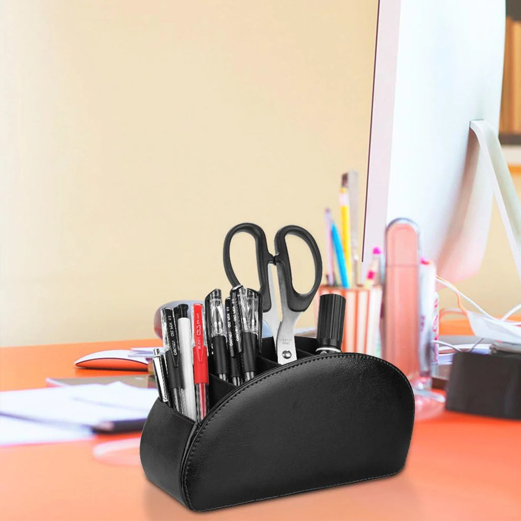 PU Leather Remte Control Organizer 5-Compartments Bedside Tasble Caddy for Remotes Glasses, Pens Makeup Desktop Storage Box Oasis Select