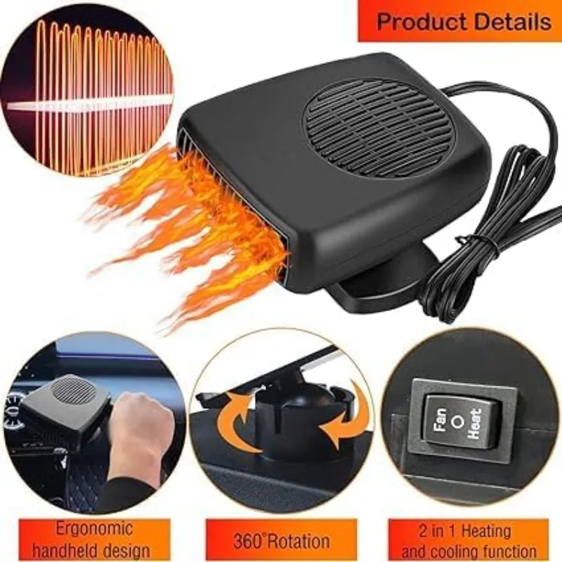 2 IN 1 Car Heater 12V 24V 150W 200W Portable Heater Fan Cooling Heating Auto Windshield Defroster Anti Fog Heater System Oasis Select
