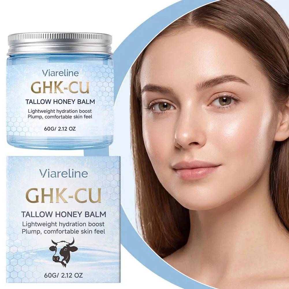 Viareline GHK-CU Copper Peptide Tallow Balm Facial Cream Body Moisturizer Lightweight Hydrate Honey Blue Balm for All Skin Types Oasis Select