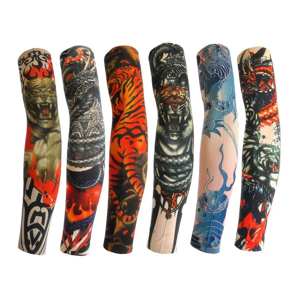 Summer Ice Silk Tattoo Sleeves Arts Temporary Fake Slip On Tattoo Arm Sleeves Sports Sunscreen Sleeves Cycling Driving Fishing Oasis Select style-4