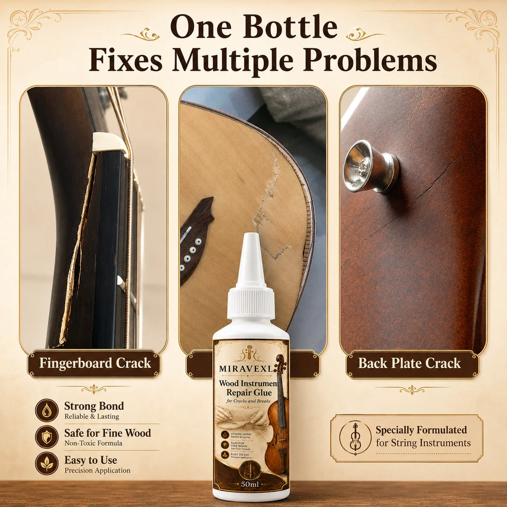Wood Instrument Repair Glue 50ml Set Flat Brush Detail Brush for Guitar Violin Cello BridgeNeck Crack Fix Adhesive Kit Pack Pro Oasis Select