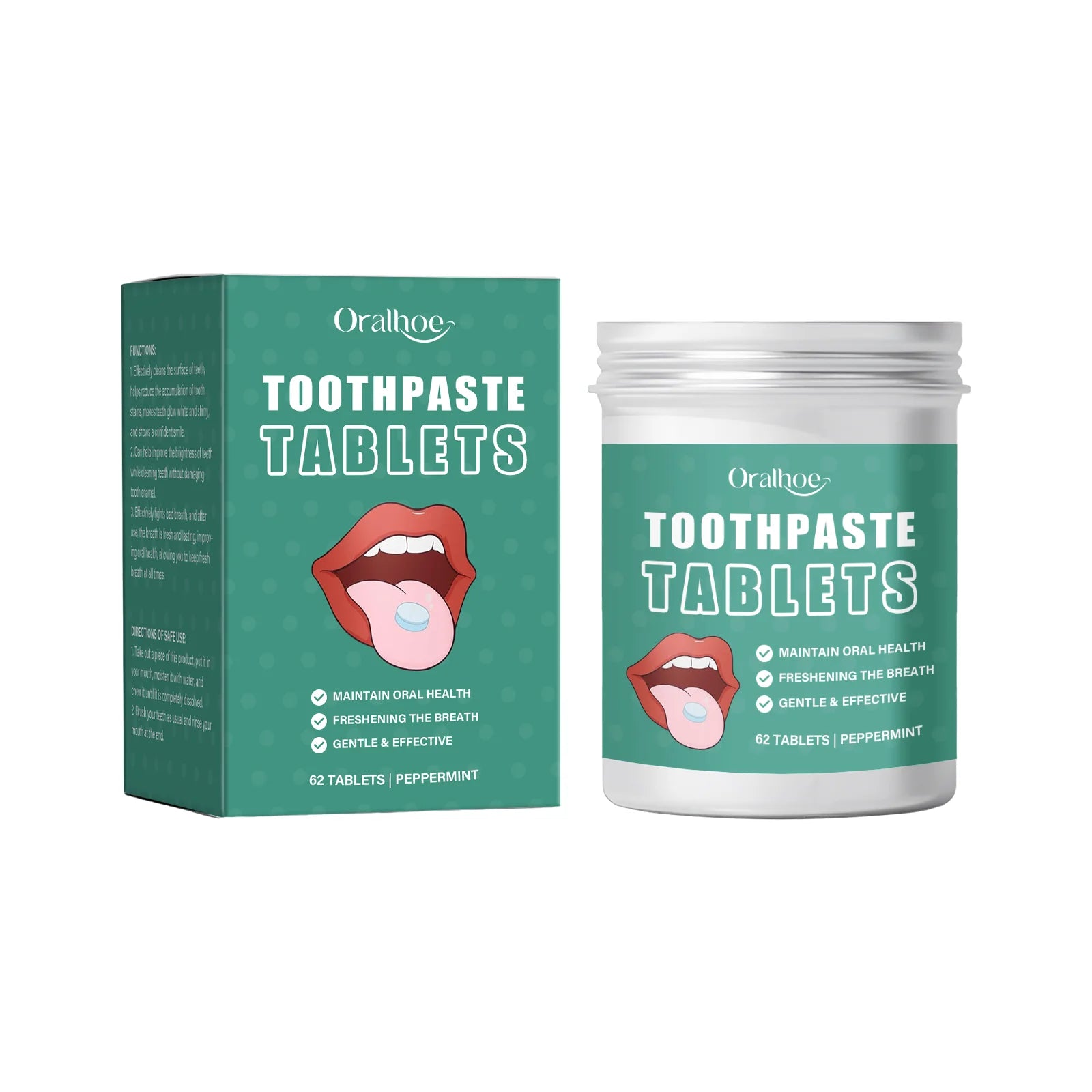 Jasmine Flavors Toothpaste Tablets Improve Bad Breath Remove Smoke Stains Fresh Mouthwash Oral Hygiene Solid Toothpaste Tablets Oasis Select 62pcs Boxed