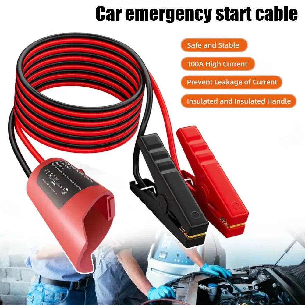 For Milwaukee M12 Portable Jump Start Cable Car Auxiliary Starter 12awg/1.8m Power Cord With Alligator Clips Emergency Tool Kit Oasis Select