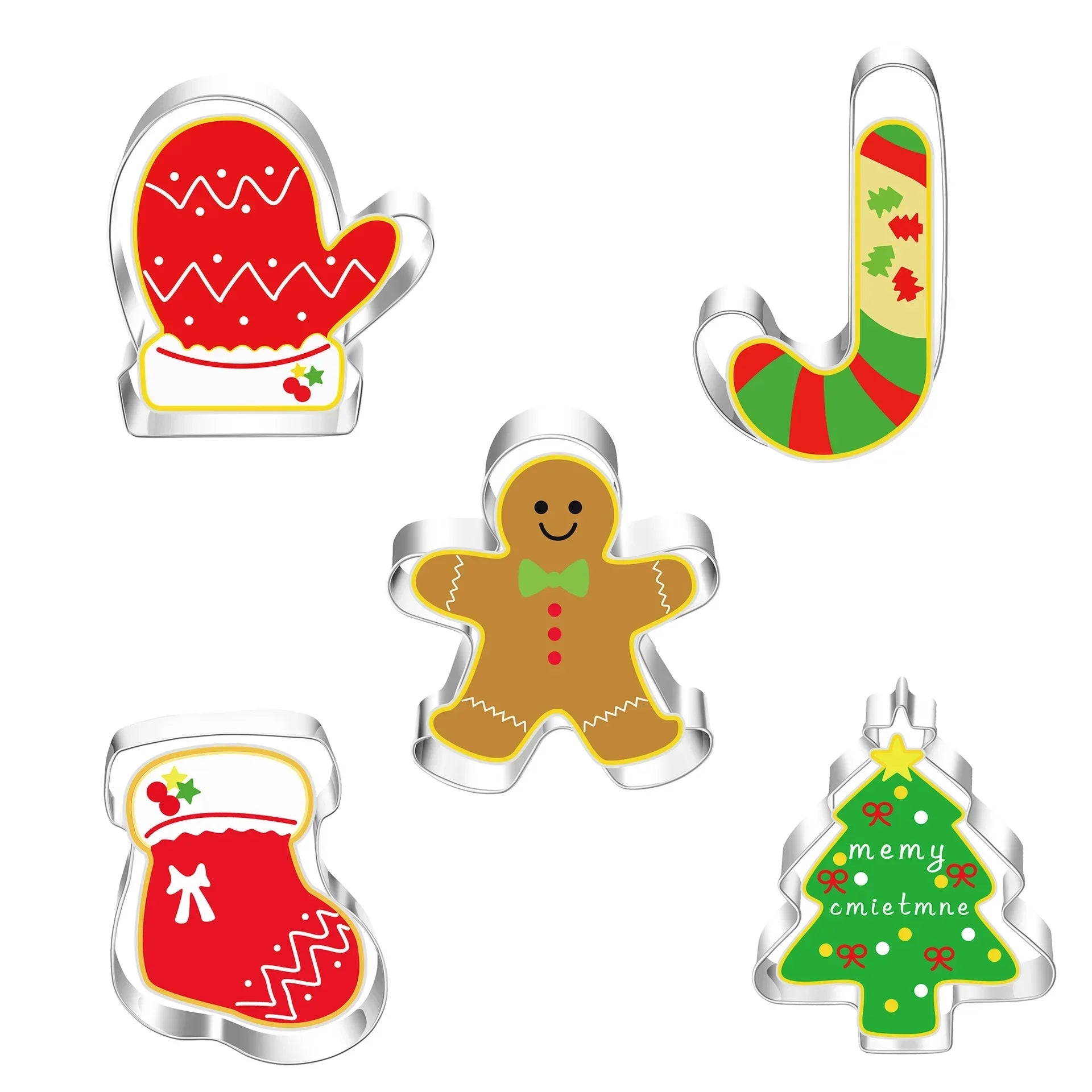5Pcs Christmas Cookie Cutter Set Gingerbread Man Xmas Tree Biscuit Mold Stamp Christmas Party New Year Baking Accessories Oasis Select I