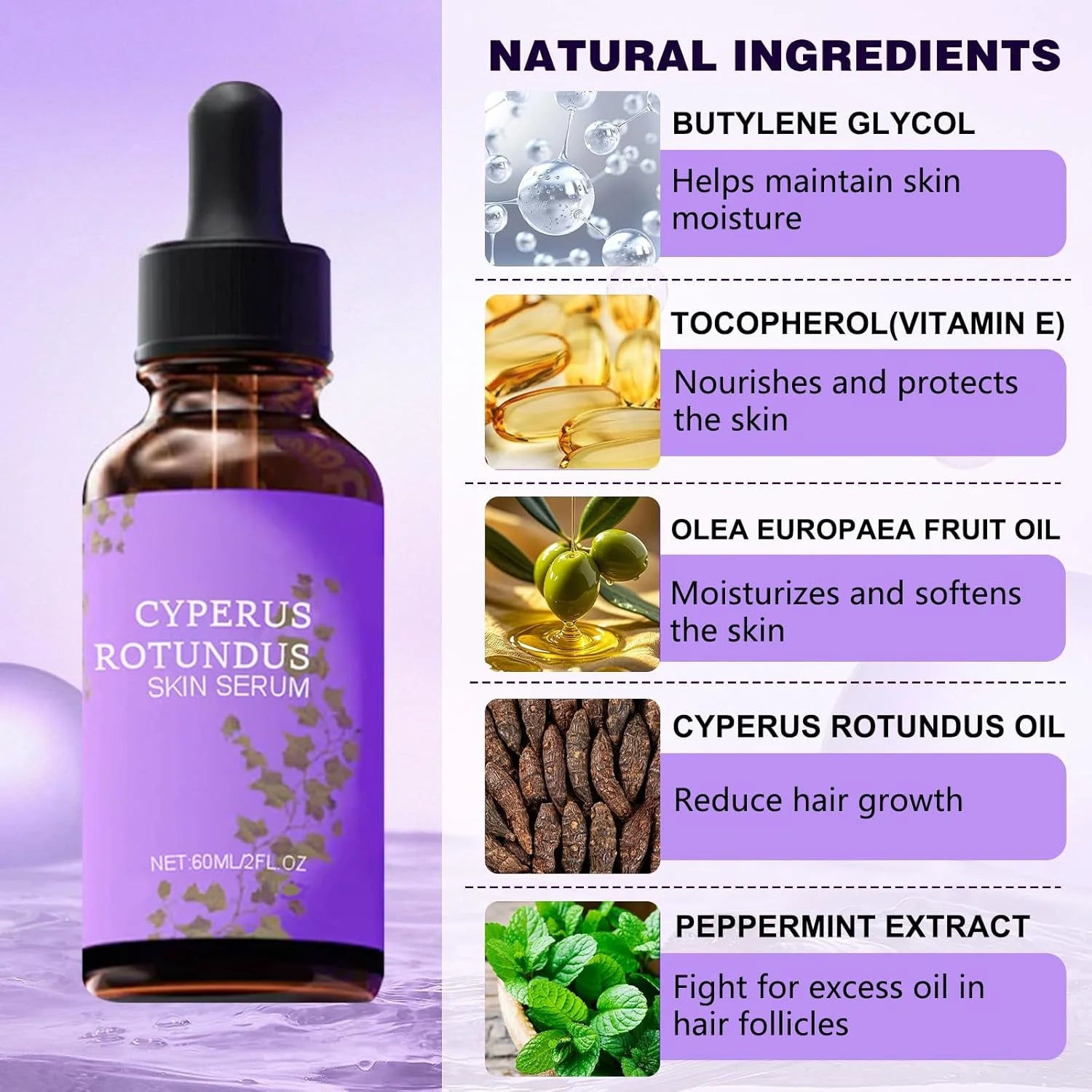 60/120/180ml Cyperus Rotundus Skin Serum Post Hair Removal Care Serum Soothing Nourishing Skin Gentle Face Body Skin Care Oasis Select