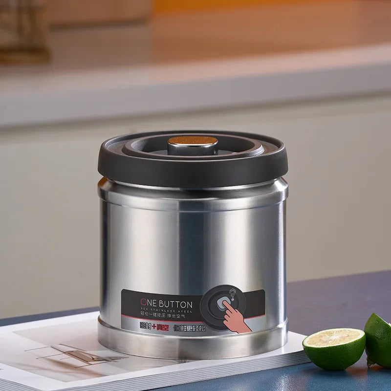 Vacuum Sealed Jug Coffee Beans Stainless Steel Airtight Container Kitchen Food Grains Candy Keep Fresh Storage Jar Oasis Select