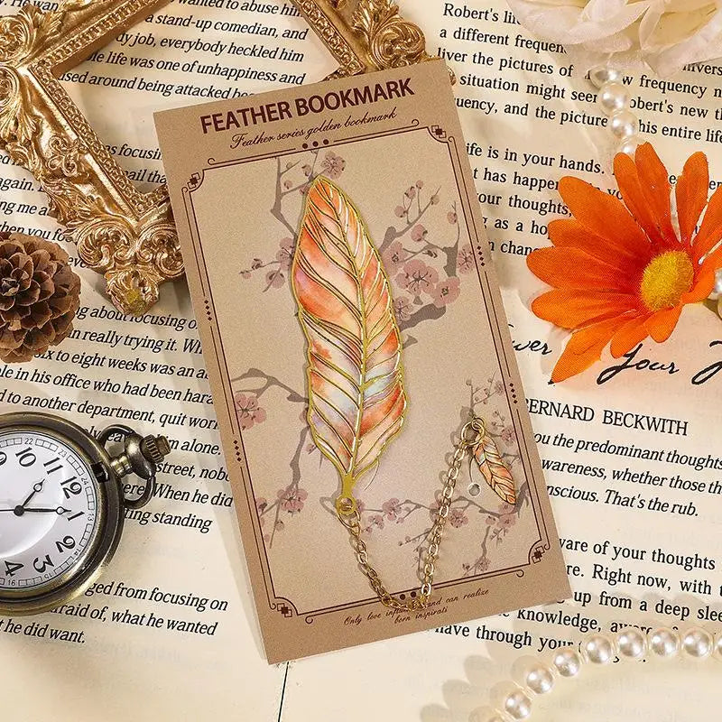 1Pcs Exquisite Book Page Divider Vintage Gold Stamped Metal Bookmark With Metal Chain Pendant Office Stationery Oasis Select A2