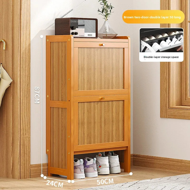 Ultra-thin shoe cabinet 17cm household door economical simple modern storage cabinet narrow large capacity tipping bucket Oasis Select Brown Double 2-50