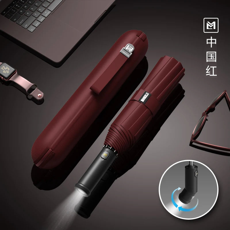 Full-automatic folding thickened umbrella large strong wind-resistant reinforced automatic umbrella Oasis Select 106cm LED Red