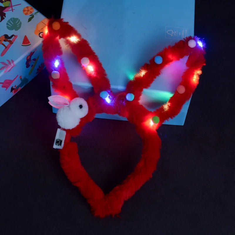 Women Girls LED Bunny Ears Hairband Easter Light Up Headbands Halloween Glow Party Supplies Wedding Festival Oasis Select red-rabbit